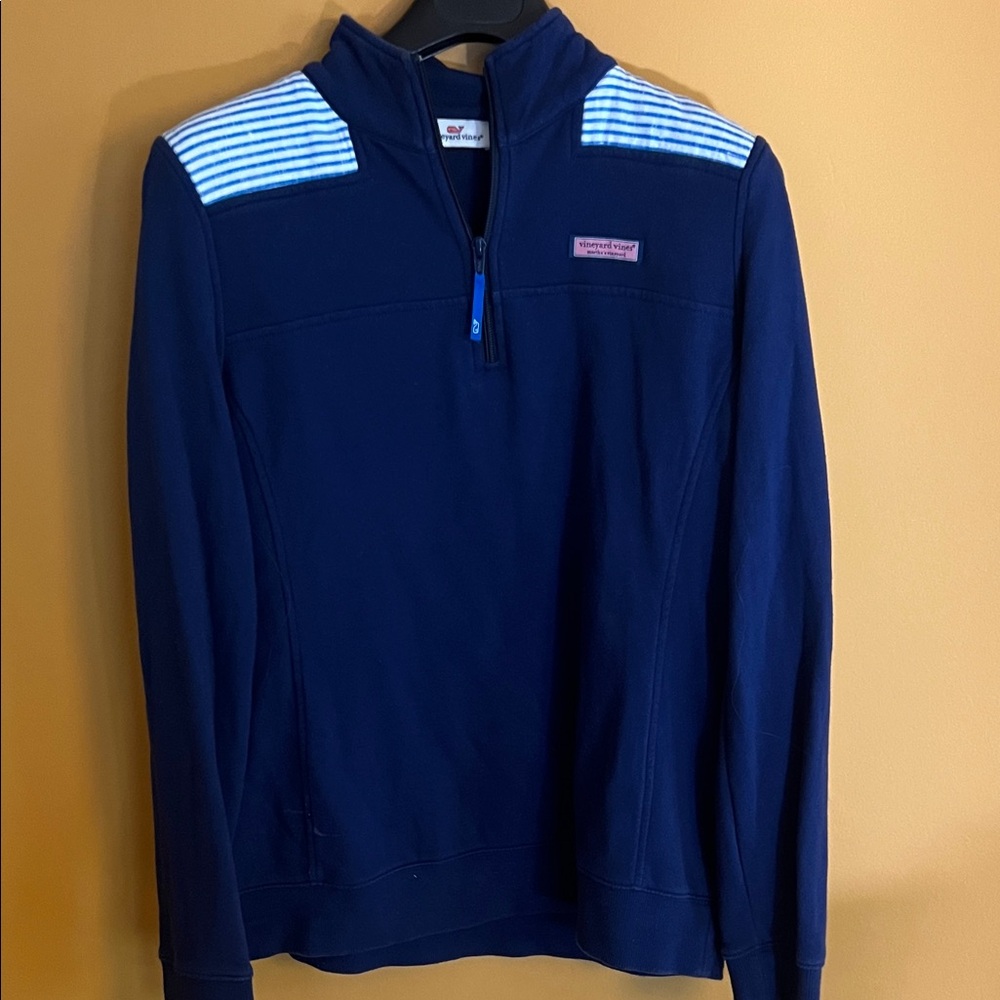 Vineyard Vines Men's Navy and White Zip-Up Sweater